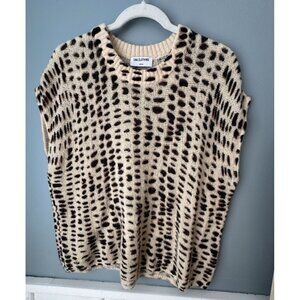 LNA CLOTHING WOMEN'S SHORT SLEEVE LIGHTWEIGHT SWEATER -CREAM BLACK CHEETAH -SZ M